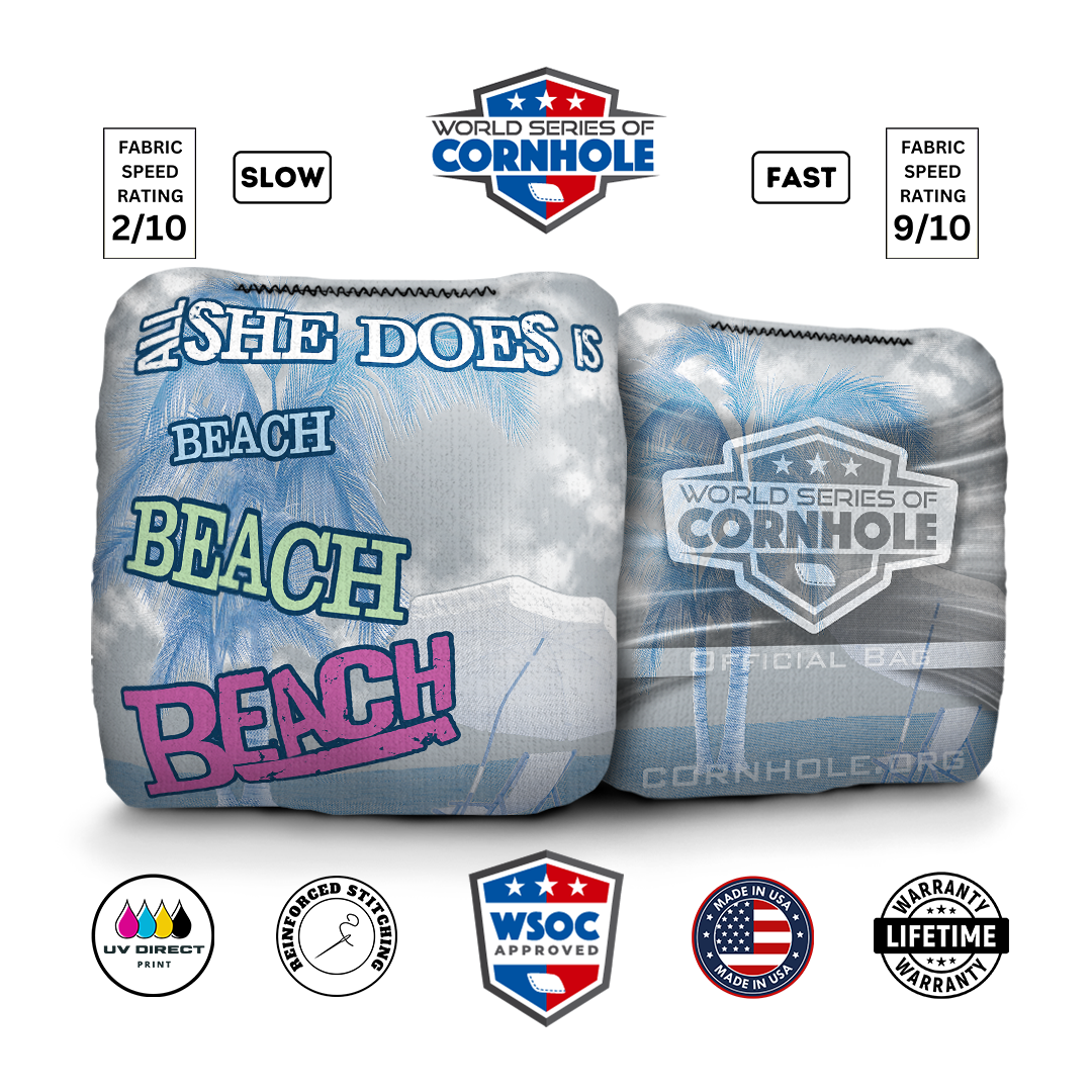 World Series of Cornhole 6-IN Professional Cornhole Bag Rapter - All She Does is Beach