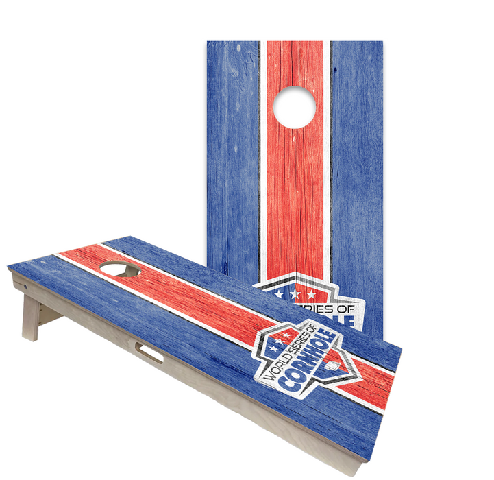 World Series of Cornhole Official 2' x 4' Professional Cornhole Board Runway 2402P - WSOC Stripes Blue and Red