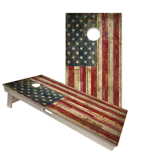 World Series of Cornhole Official 2' x 4' Professional Cornhole Board Runway 2402P - American Flag Rustic - Left