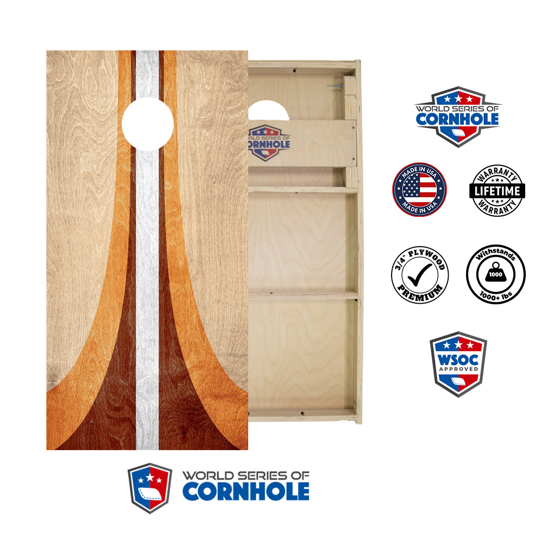 World Series of Cornhole Official 2' x 4' Professional Cornhole Board Runway 2402P - Retro Wood Curved Stripes