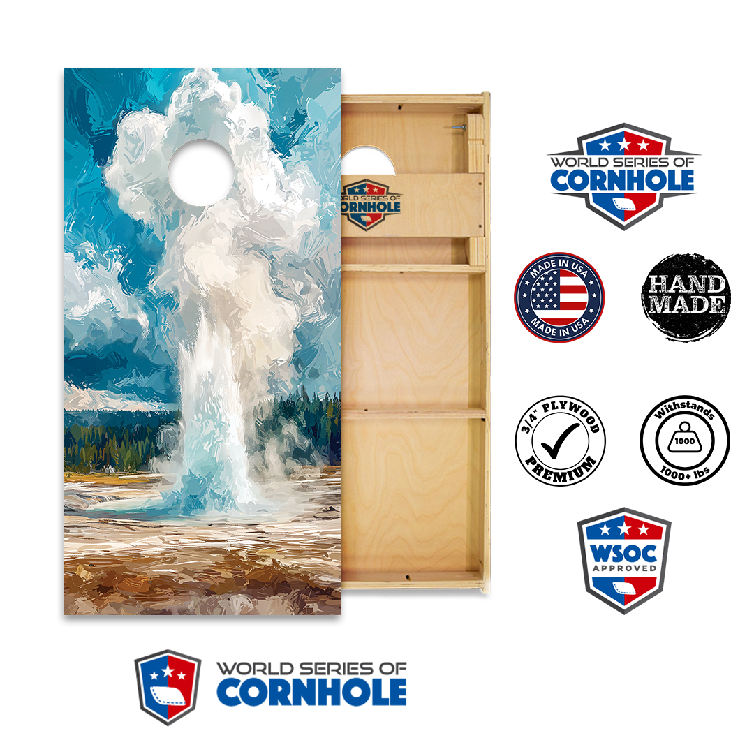 World Series of Cornhole Official 2' x 4' Professional Cornhole Board Runway 2402P - National Park - Yellowstone Old Faithful