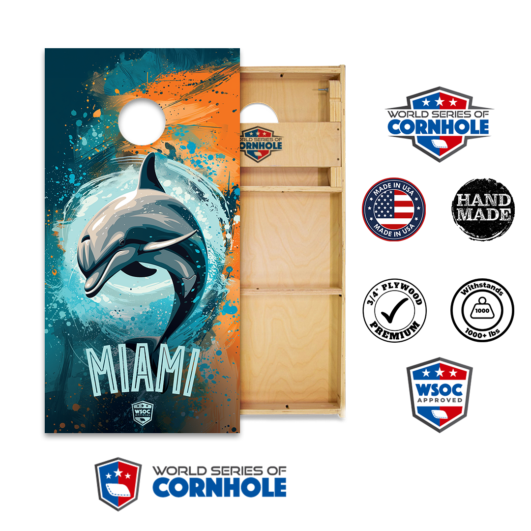 World Series of Cornhole Official 2' x 4' Professional Cornhole Board Runway 2402P - Miami Dolphins