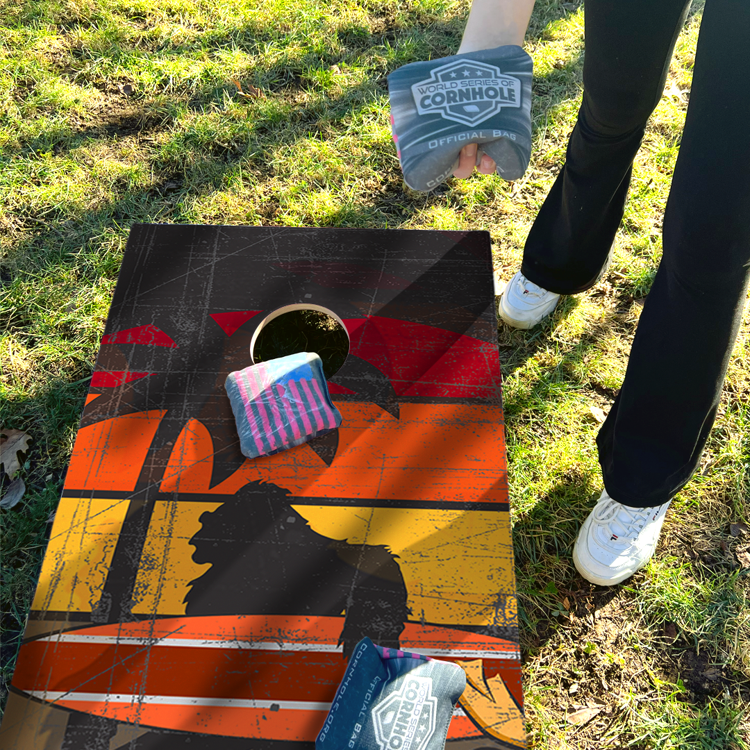 World Series of Cornhole Official 2' x 4' Professional Cornhole Board Runway 2402P - Surfing Sasquatch