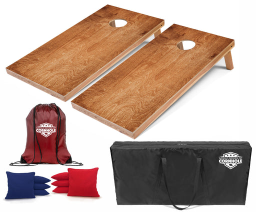 World Series of Cornhole Lightweight Cornhole Set - Dark Woodgrain Boards with Red and Royal Blue Bags