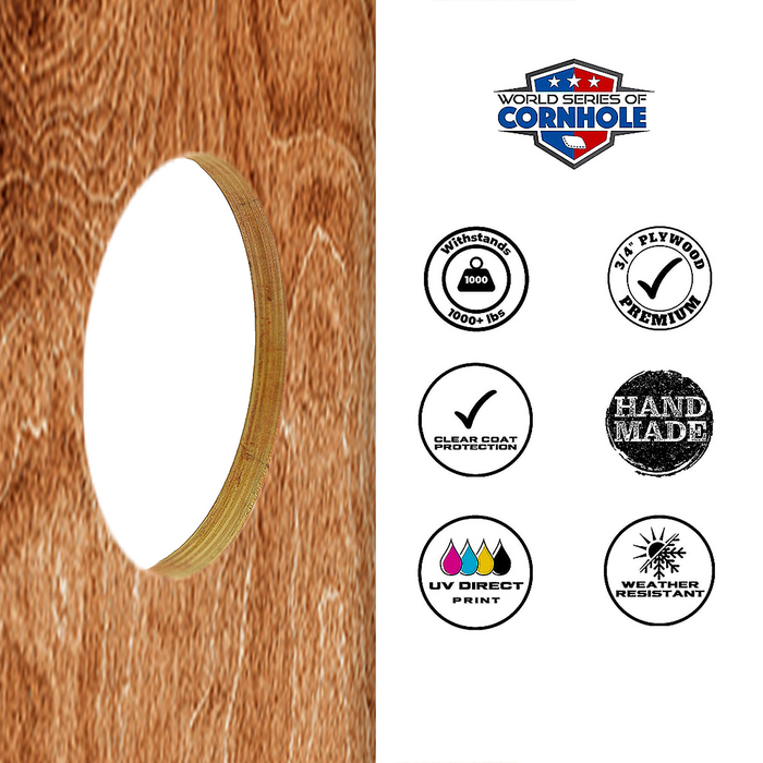 World Series of Cornhole Lightweight Cornhole Set - Dark Woodgrain Boards with Red and Royal Blue Bags