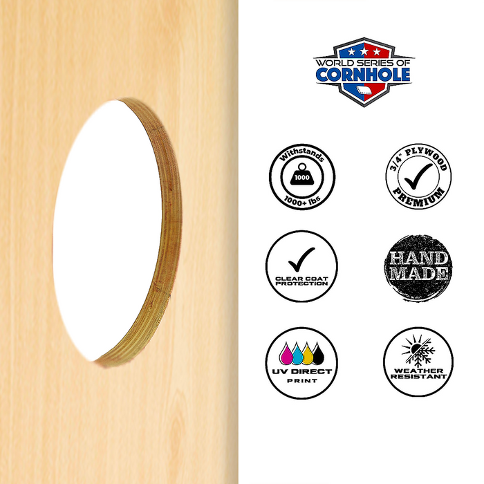 World Series of Cornhole Lightweight Cornhole Set - Light Woodgrain Boards with Red and Blue Bags