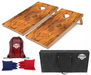 World Series of Cornhole Lightweight Cornhole Set - Tiger Woodgrain Boards with Red and Blue Bags