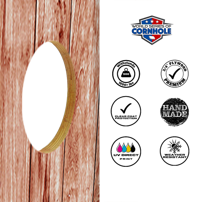 World Series of Cornhole Lightweight Cornhole Set - WSOC Weathered Woodgrain Boards with Red and Blue Bags