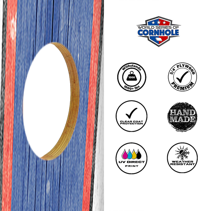 World Series of Cornhole Lightweight Cornhole Set - Patriotic Boards with Red and Blue Bags