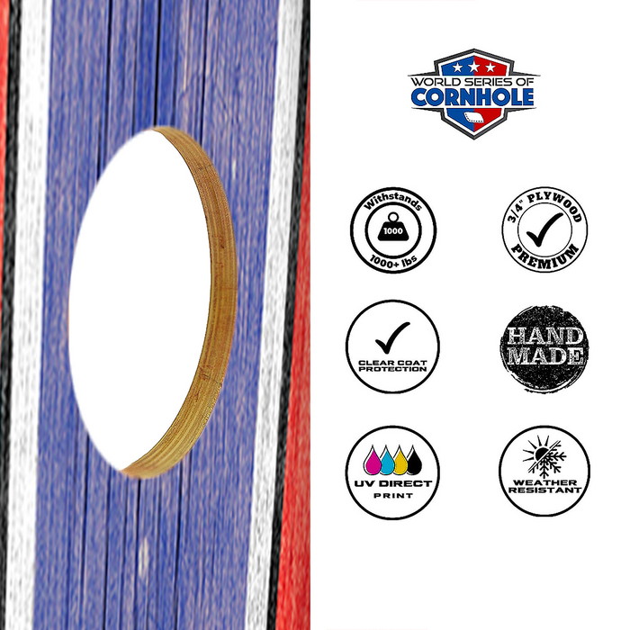 World Series of Cornhole Lightweight Cornhole Set - Red and Blue Patriotic Boards with Red and Blue Bags