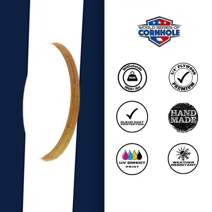 World Series of Cornhole Lightweight Cornhole Set - Navy and White Stripes Boards with Navy and White Bags