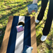 World Series of Cornhole Lightweight Cornhole Set - Navy and White Stripes Boards with Navy and White Bags