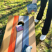 World Series of Cornhole Lightweight Cornhole Set - Retro USA Striped Boards with Orange and Baby Blue Bags