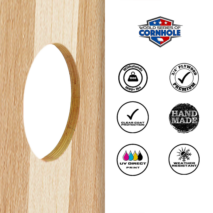 World Series of Cornhole Lightweight Cornhole Set - Alternating Wood Tones Boards with Red and Royal Blue Bags