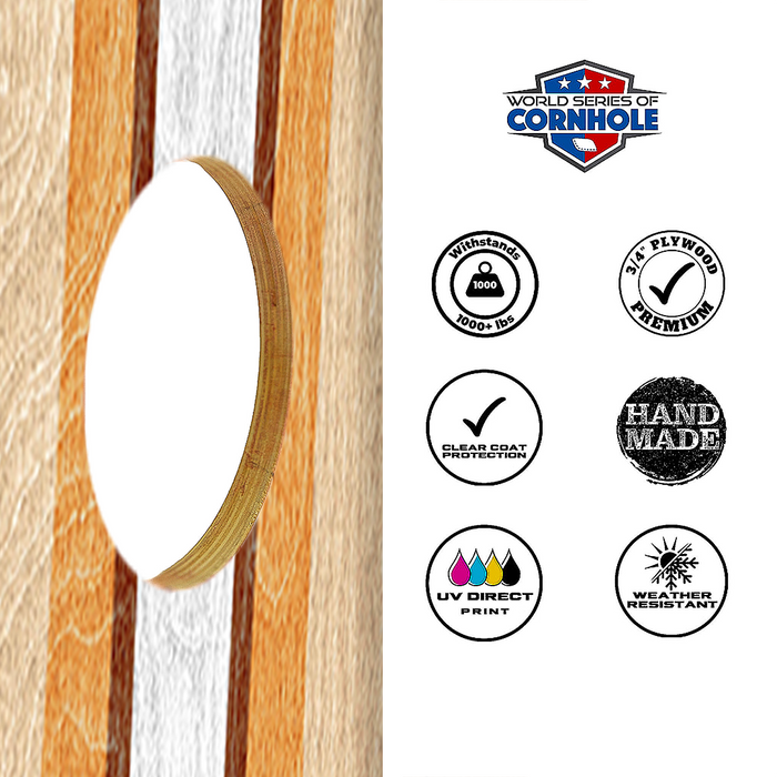 World Series of Cornhole Lightweight Cornhole Set - Retro Curved Wood Boards with Red and Royal Blue Bags