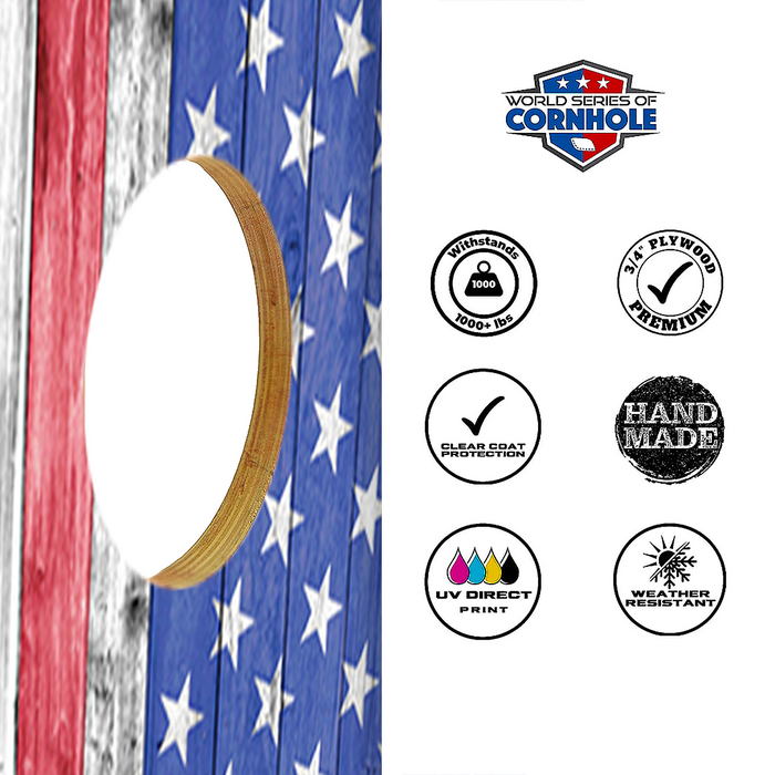 World Series of Cornhole Lightweight Cornhole Set - Light American Flag Boards with Patriotic Bags