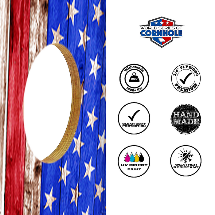 World Series of Cornhole Lightweight Cornhole Set - Regular American Flag Boards with Stars & Stripes Bags