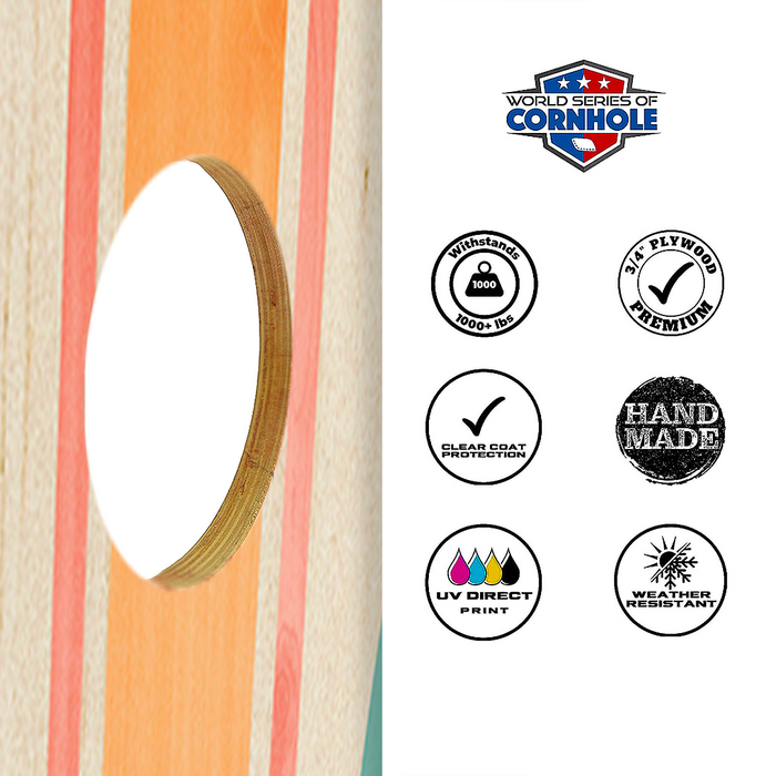 World Series of Cornhole Lightweight Cornhole Set - Beau Surfboard Boards with Orange and Teal Bags