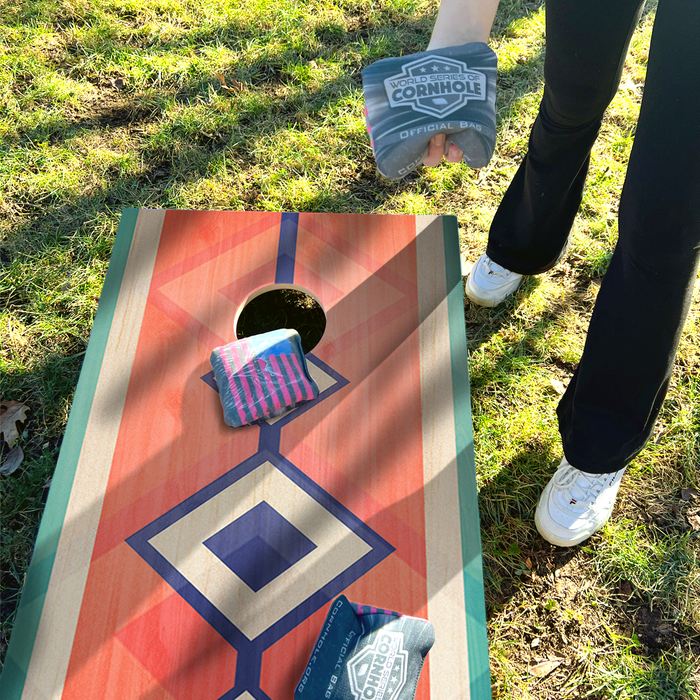 World Series of Cornhole Lightweight Cornhole Set - Hunter Surfboard Boards with Red and Teal Bags