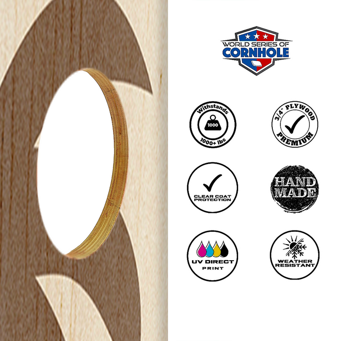 World Series of Cornhole Lightweight Cornhole Set - Palm Trees Boards with Red and Teal Bags