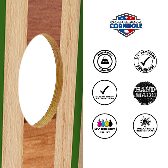 World Series of Cornhole Lightweight Cornhole Set - Sierra Surfboard Boards with White and Kelly Green Bags