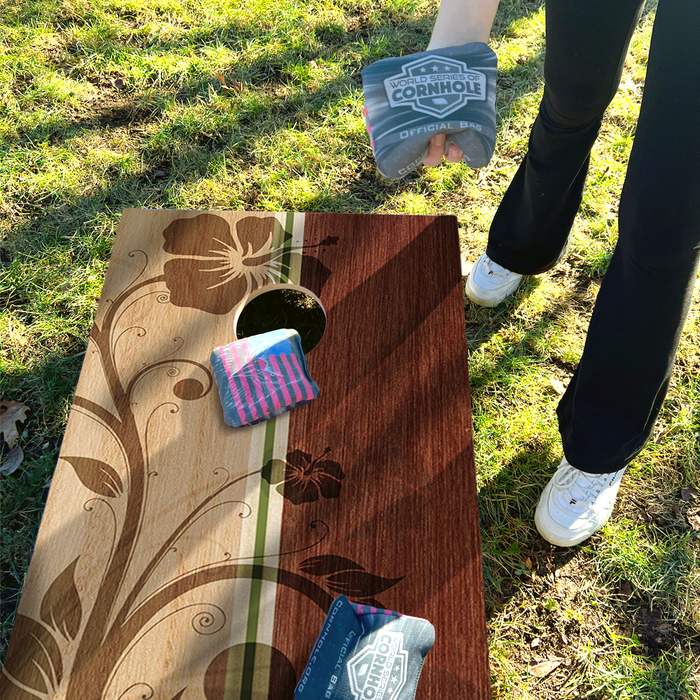 World Series of Cornhole Lightweight Cornhole Set - Hollis Surfboard Boards with Red and Royal Blue Bags
