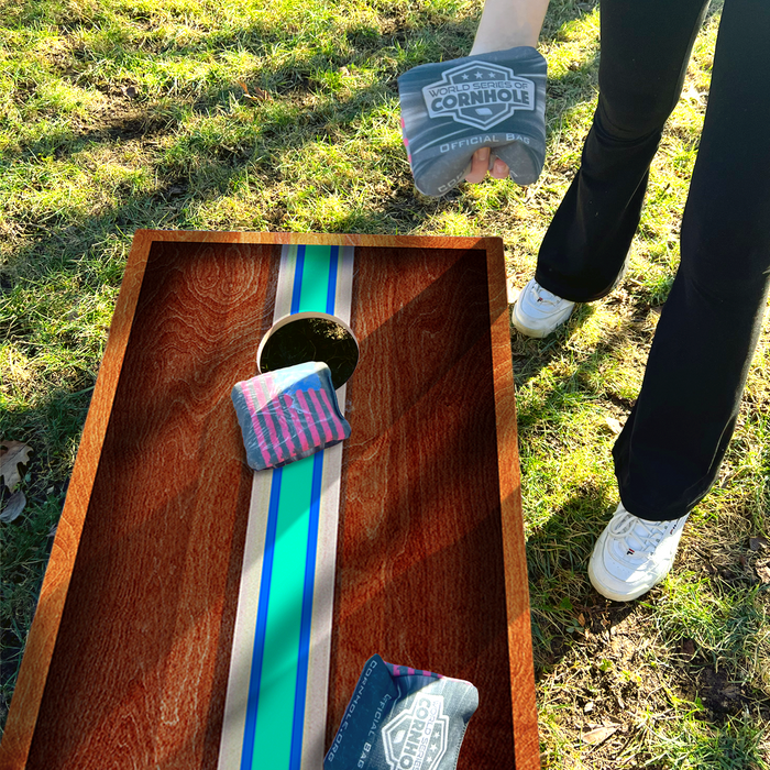 World Series of Cornhole Lightweight Cornhole Set - Riv Surfboard Boards with Red and Royal Blue Bags