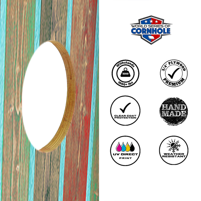 World Series of Cornhole Lightweight Cornhole Set - Kai Surfboard Boards with Red and Royal Blue Bags