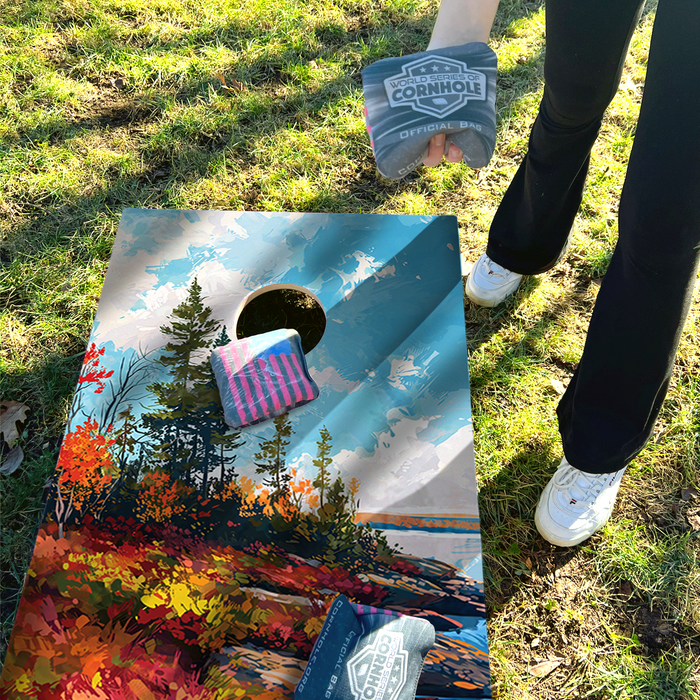 World Series of Cornhole Lightweight Cornhole Set - Acadia National Park Daytime Boards with Red and Royal Blue Bags