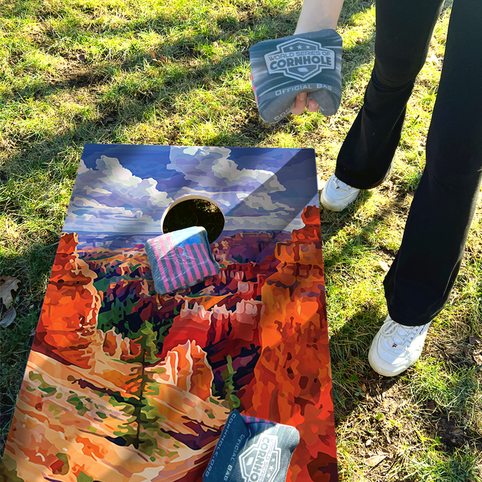 World Series of Cornhole Lightweight Cornhole Set - Bryce Canyon National Park Daytime Boards with Red and Royal Blue Bags