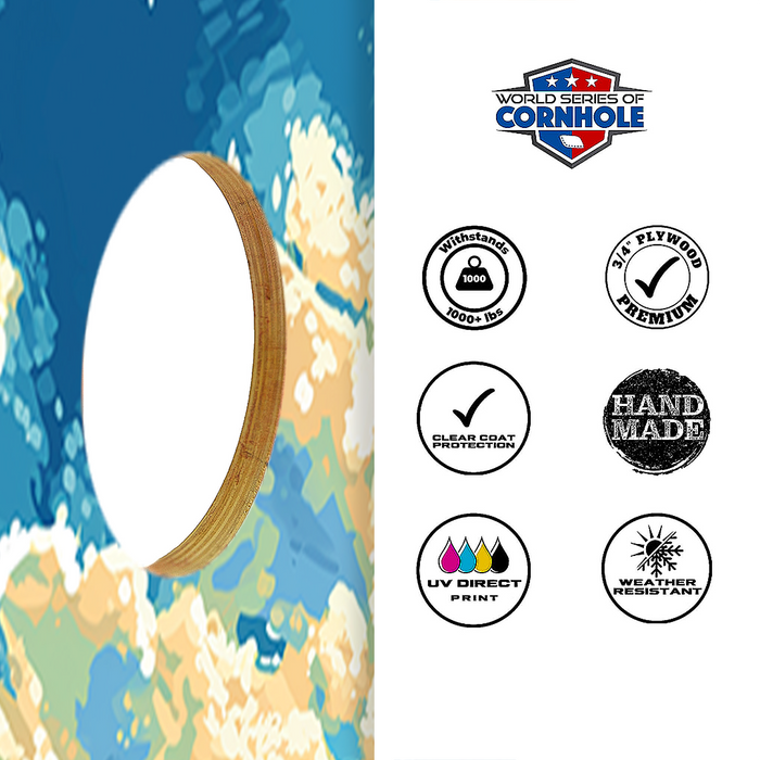 World Series of Cornhole Lightweight Cornhole Set - Glacier National Park Daytime Boards with Red and Royal Blue Bags