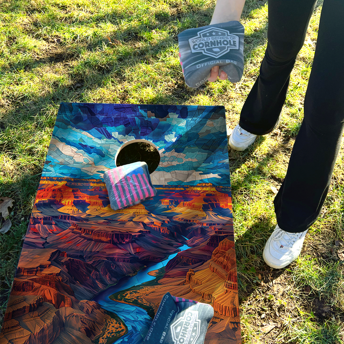 World Series of Cornhole Lightweight Cornhole Set - Grand Canyon National Park Daytime Boards with Red and Royal Blue Bags