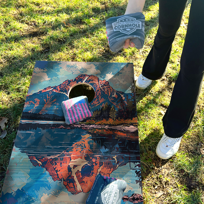 World Series of Cornhole Lightweight Cornhole Set - Grand Teton National Park Daytime Boards with Red and Royal Blue Bags