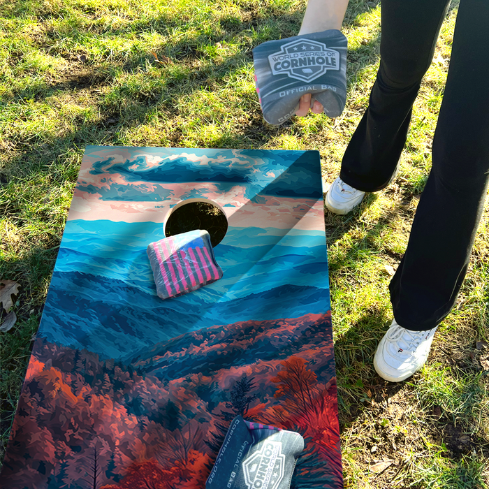 World Series of Cornhole Lightweight Cornhole Set - Great Smoky Mountains National Park Daytime Boards with Red and Royal Blue Bags