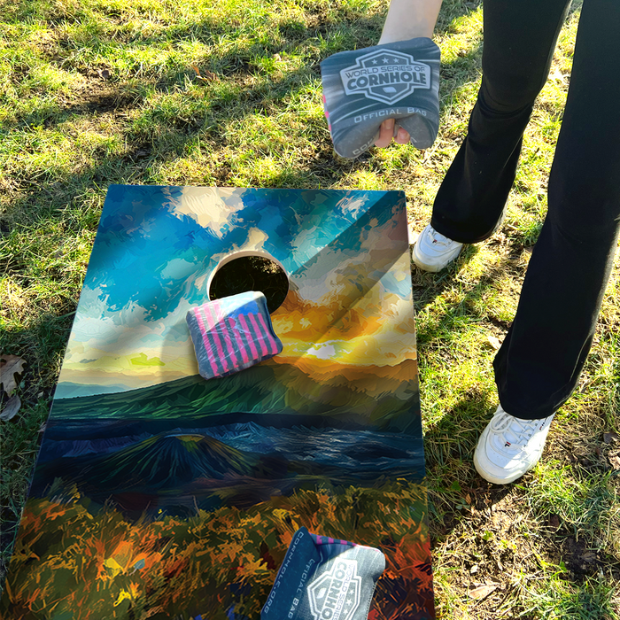 World Series of Cornhole Lightweight Cornhole Set - Hawaii Volcanoes National Park Daytime Boards with Red and Royal Blue Bags