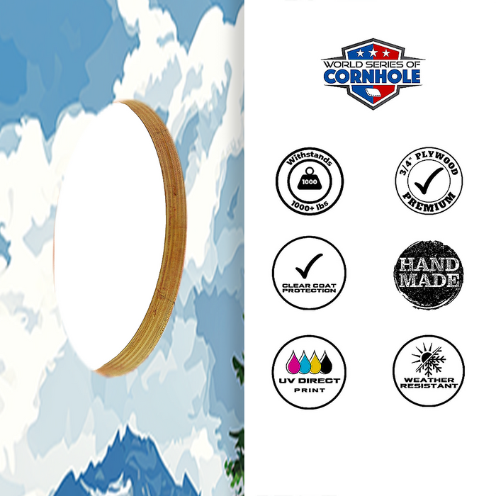 World Series of Cornhole Lightweight Cornhole Set - Mt. Rainier National Park Daytime Boards with Red and Royal Blue Bags