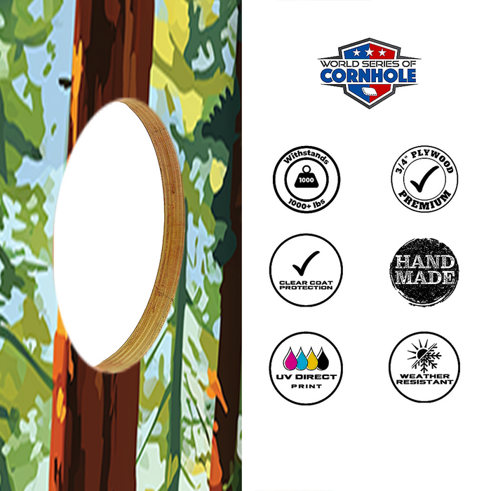 World Series of Cornhole Lightweight Cornhole Set - Redwood National Park Daytime Boards with Red and Royal Blue Bags
