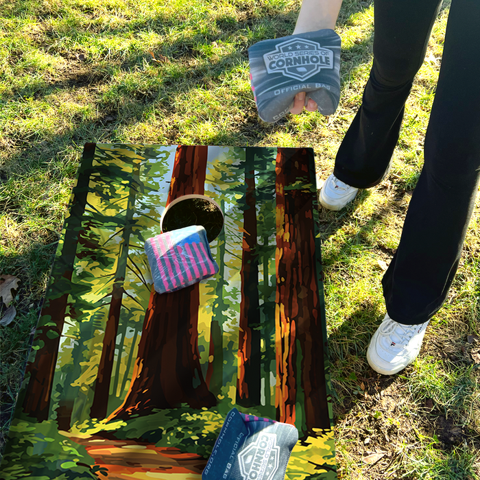 World Series of Cornhole Lightweight Cornhole Set - Redwood National Park Daytime Boards with Red and Royal Blue Bags