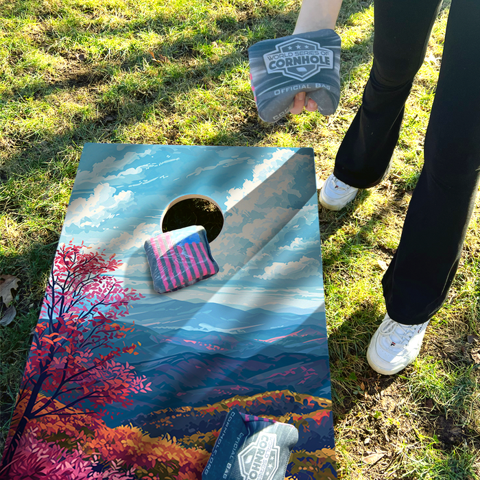 World Series of Cornhole Lightweight Cornhole Set - Shenandoah National Park Daytime Boards with Red and Royal Blue Bags