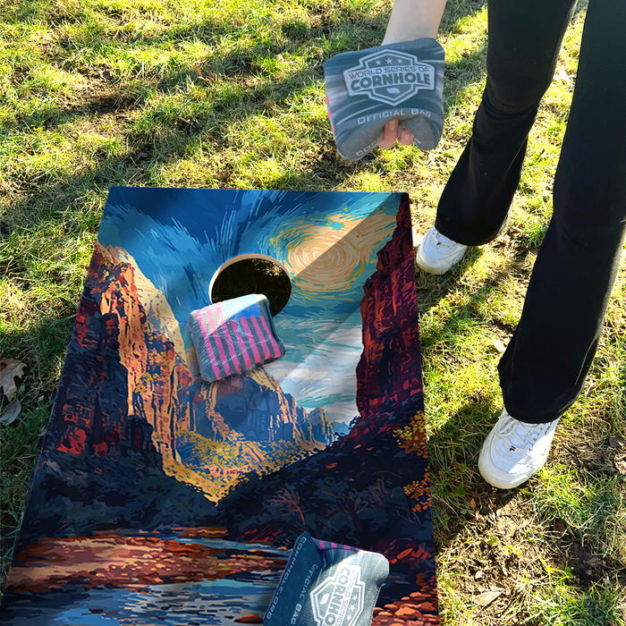 World Series of Cornhole Lightweight Cornhole Set - Zion National Park Daytime Boards with Red and Royal Blue Bags