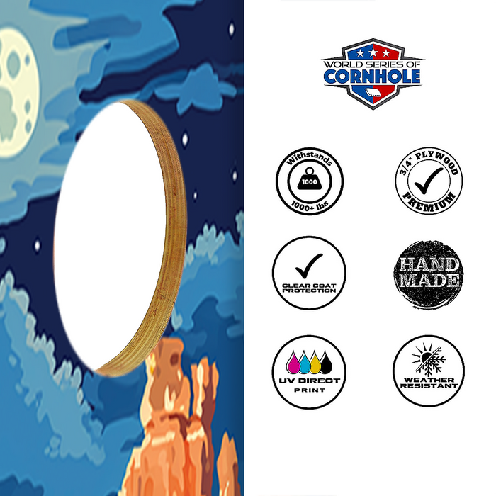 World Series of Cornhole Lightweight Cornhole Set - Bryce Canyon National Park Nighttime Boards with Red and Royal Blue Bags