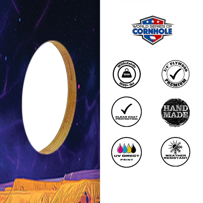 World Series of Cornhole Lightweight Cornhole Set - Capitol Reef National Park Nighttime Boards with Red and Royal Blue Bags