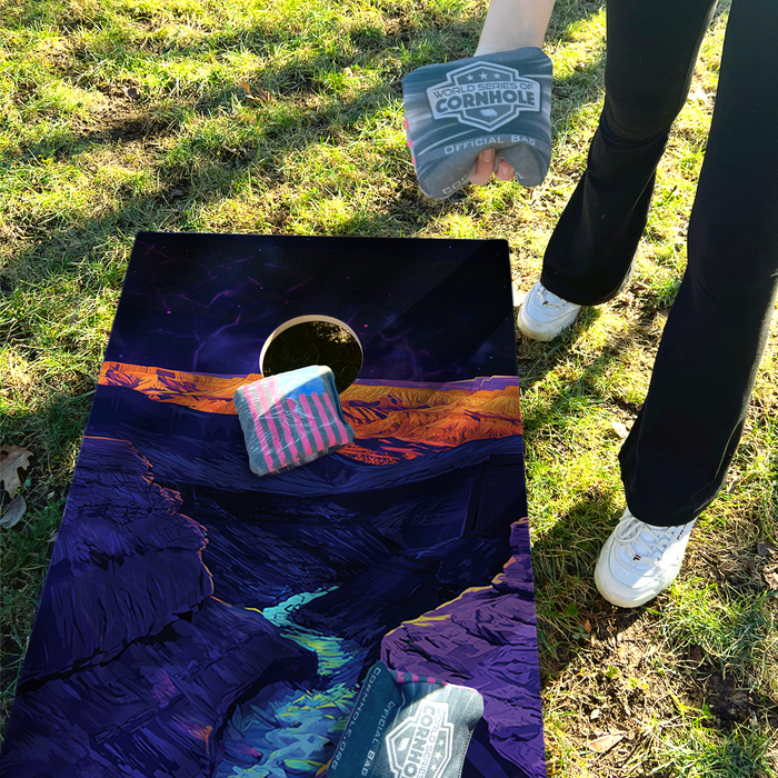 World Series of Cornhole Lightweight Cornhole Set - Capitol Reef National Park Nighttime Boards with Red and Royal Blue Bags