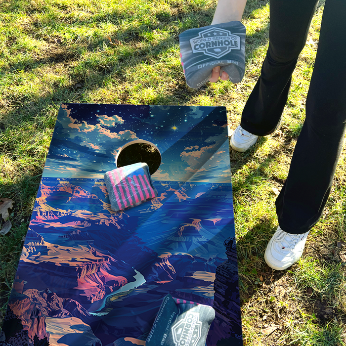 World Series of Cornhole Lightweight Cornhole Set - Grand Canyon National Park Nighttime Boards with Red and Royal Blue Bags