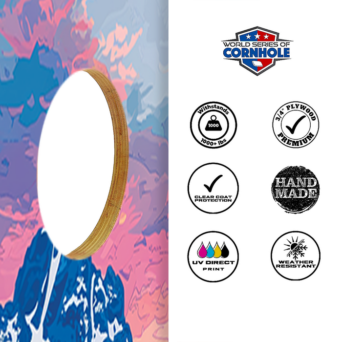 World Series of Cornhole Lightweight Cornhole Set - Grand Teton National Park Nighttime Boards with Red and Royal Blue Bags