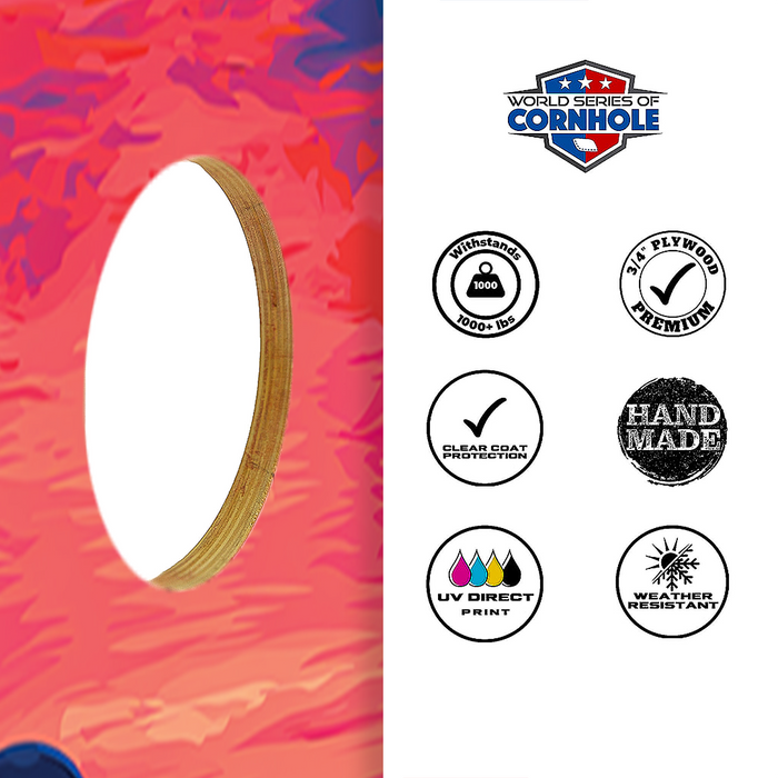World Series of Cornhole Lightweight Cornhole Set - Hawaii Volcanoes National Park Nighttime Boards with Red and Royal Blue Bags
