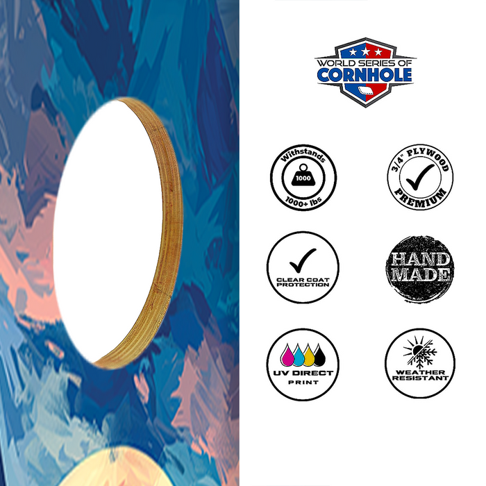 World Series of Cornhole Lightweight Cornhole Set - Kenai Fjords National Park Nighttime Boards with Red and Royal Blue Bags
