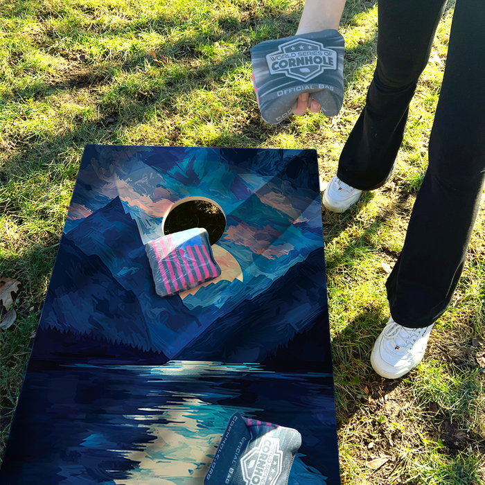 World Series of Cornhole Lightweight Cornhole Set - Kenai Fjords National Park Nighttime Boards with Red and Royal Blue Bags