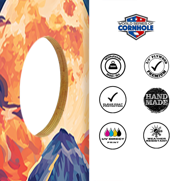 World Series of Cornhole Lightweight Cornhole Set - Mt. Olympus National Park Nighttime Boards with Red and Royal Blue Bags