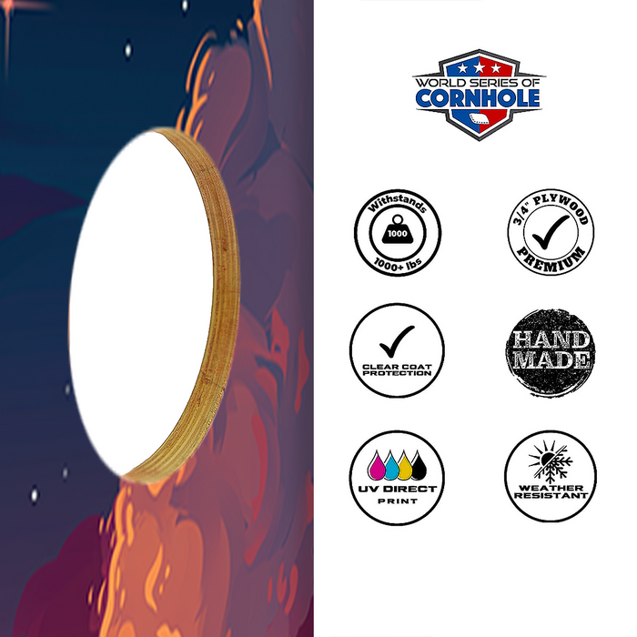 World Series of Cornhole Lightweight Cornhole Set - Yellowstone Old Faithful National Park Nighttime Boards with Red and Royal Blue Bags